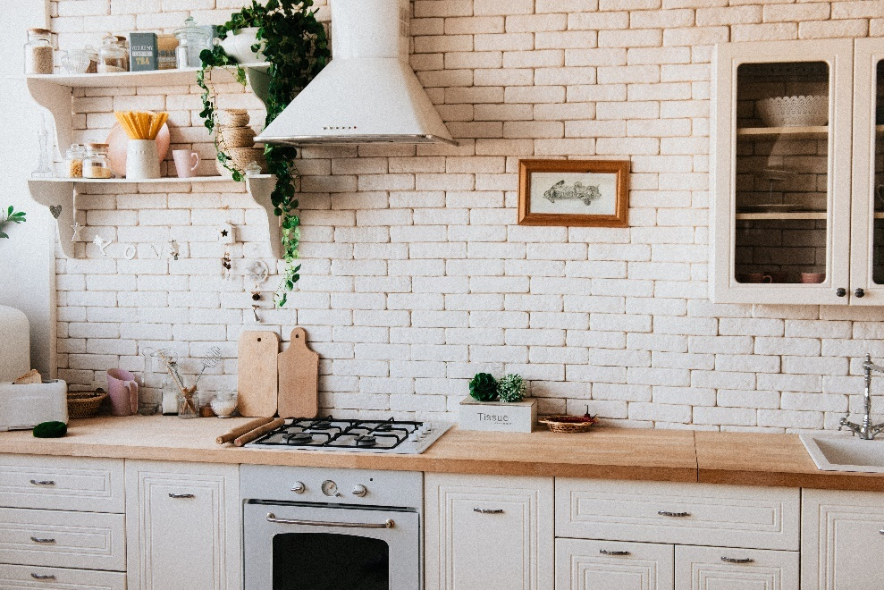 Kitchen with white bricks